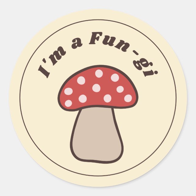 Adesivo Sou um Fun-gi Cute Retro Toadstool Vermelho Escuro (Frente)