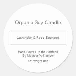 Adesivo Soy Candle   Cinzas simples e personalizadas branc
