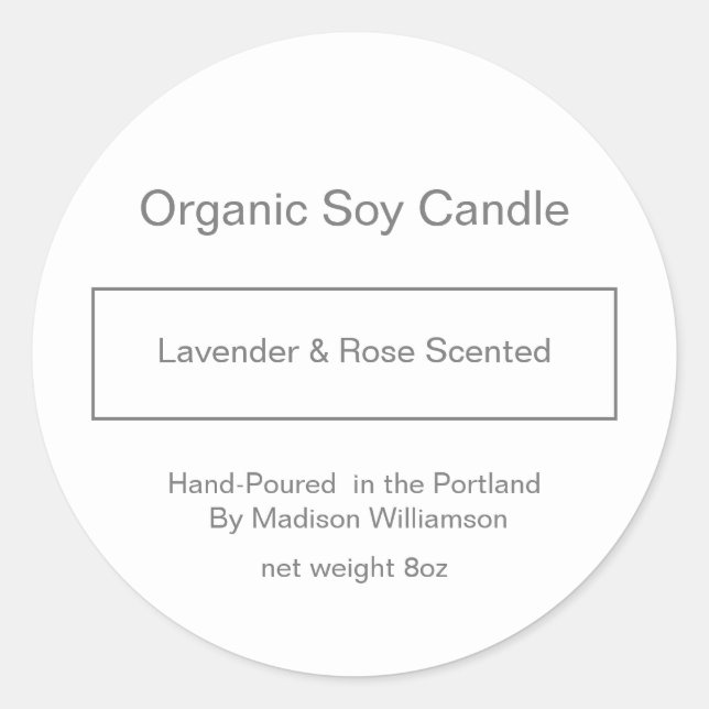 Adesivo Soy Candle | Cinzas simples e personalizadas branc (Frente)
