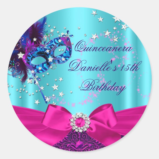 Adesivo Sparkle Mask & Arco Quinceanera Birthday Sticker (Frente)