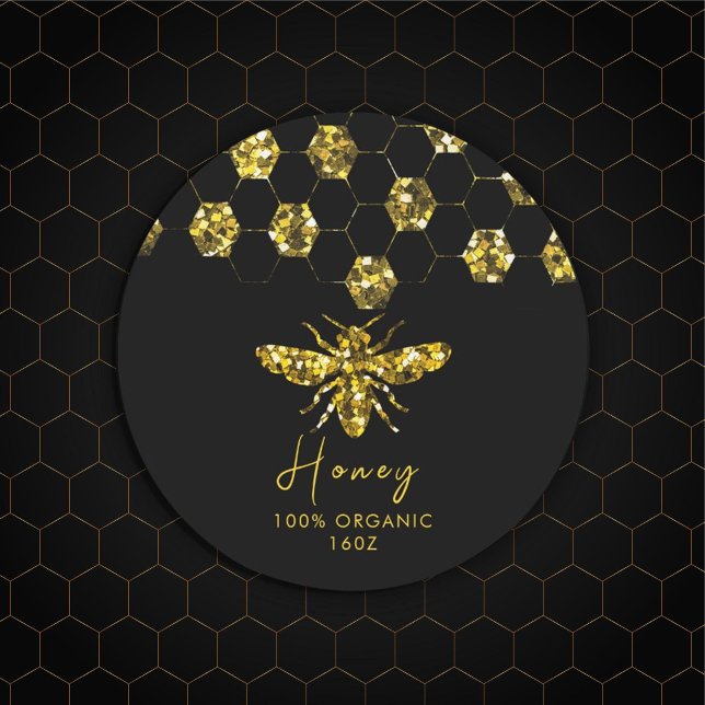 Adesivo Sparkle Sequin gold honeybee (#Luxurious #beelogo #honeylabel #goldframe #customlogobusinesssticker #etsybusinesssticker #sequin)