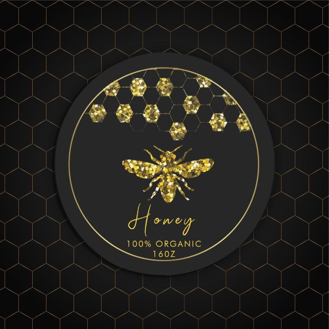Adesivo Sparkle Sequin gold honeybee (#Luxurious #beelogo #honeylabel #goldframe #customlogobusinesssticker #etsybusinesssticker #sequin)