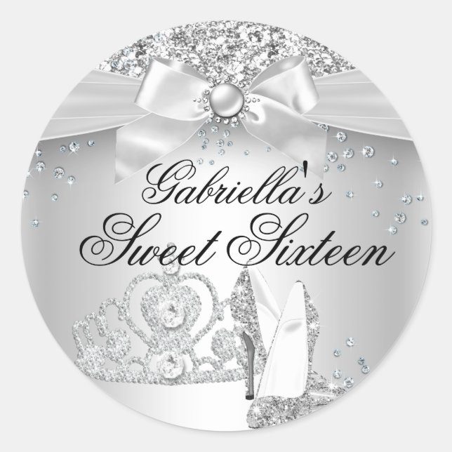 Adesivo Sparkle Tiara & Heels Silver Sweet 16 Sticker (Frente)