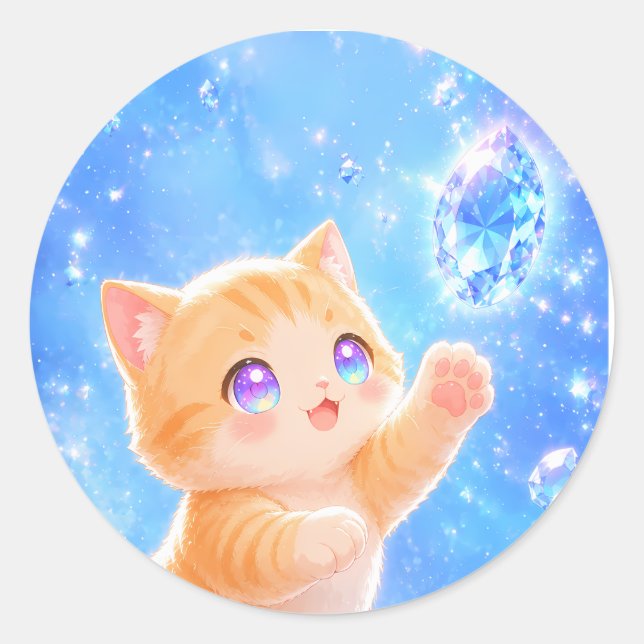 Adesivo Sparkling Dreams: Kitten & Blue Gems (Frente)