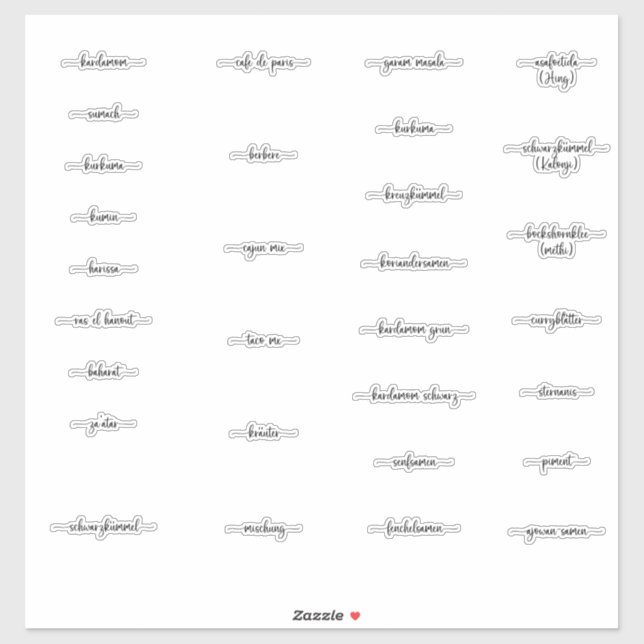 Adesivo Spice Jar Labs Centro-Alemão, Índia e Ásia (Folha)