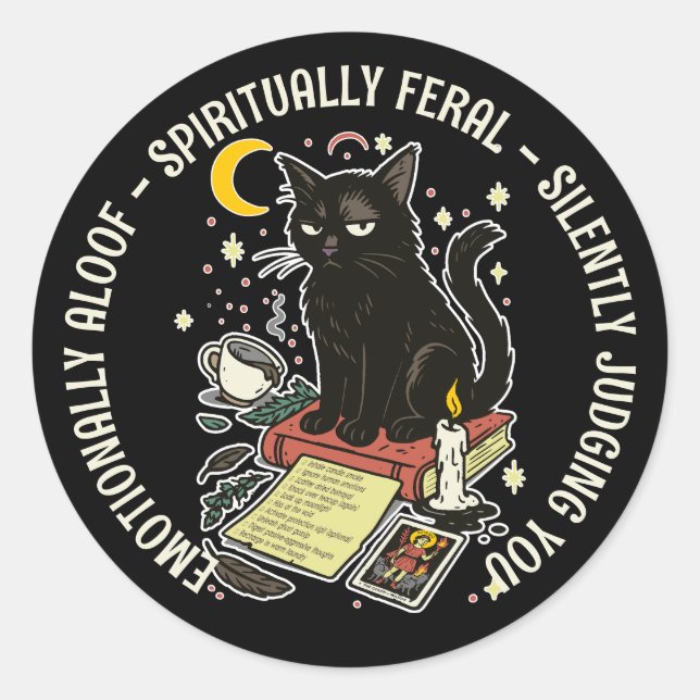 Adesivo Spiritually Feral Cat: Emotinally Aloof, Judging (Frente)
