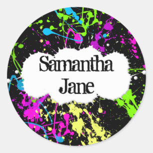 Adesivo Splatter de néon retro fresco da pintura no preto