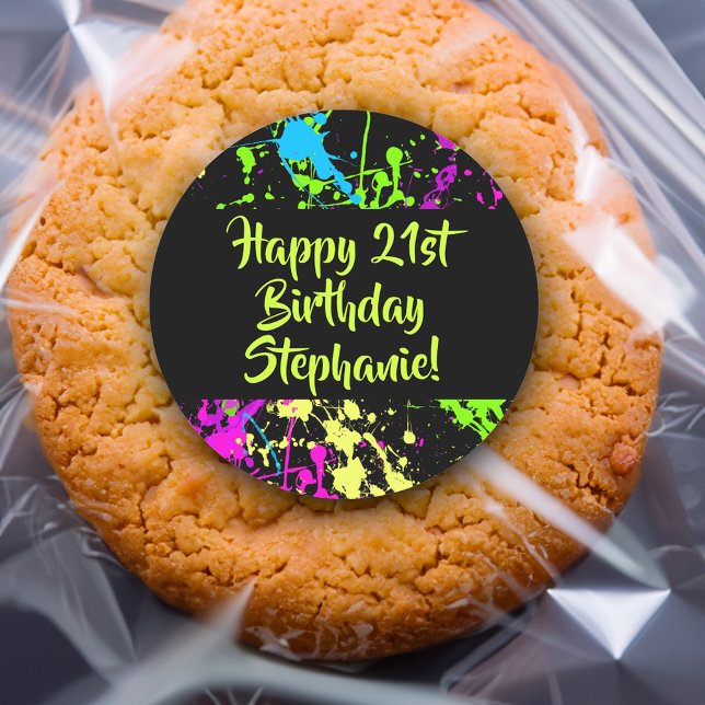 Adesivo Splatter de pintura nova retrô de 80 anos personal (custom 80s birthday party decorations favor sticker)