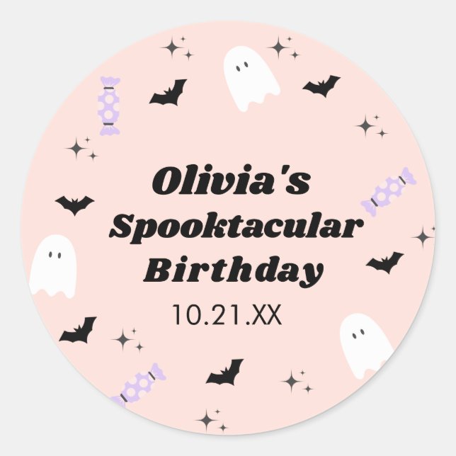 Adesivo Spooktacular de aniversário de Dia das Bruxas Rosa (Frente)