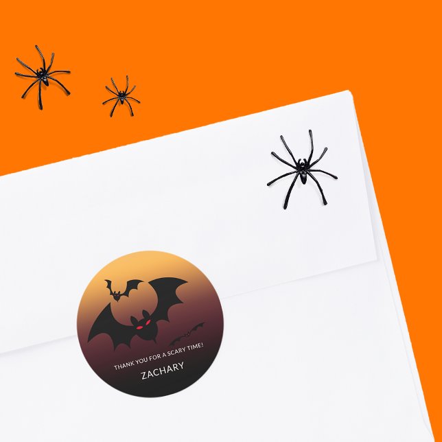 Adesivo Spooky Bats Obrigado (Spooky Bats Thank You Name Classic Round Sticker)