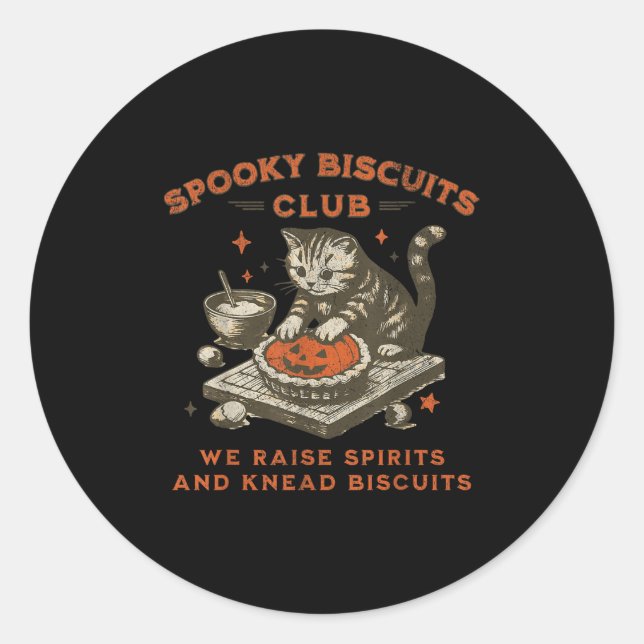 Adesivo Spooky Biscuits Club Cat, Dia de as Bruxas engraça (Frente)