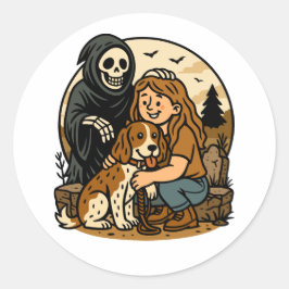 Adesivo Spooky Grim Reaper with Girl and Dog Skeleton Art 
