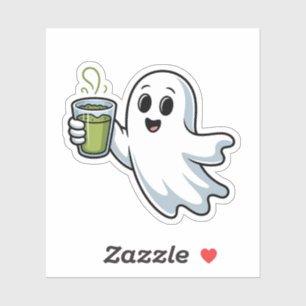 Adesivo Spooky Halloween Ghost Holding Matcha