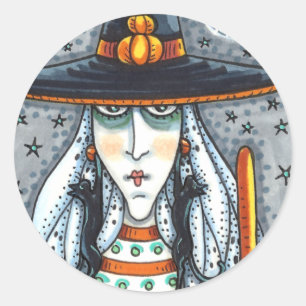 ADESIVO SPOOKY HALLOWEEN WITCH, VESTINDO JOIAS DE GATO NEG