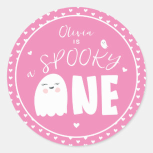 Adesivo Spooky One Girls Rosa Ghost Halloween primeiro ani