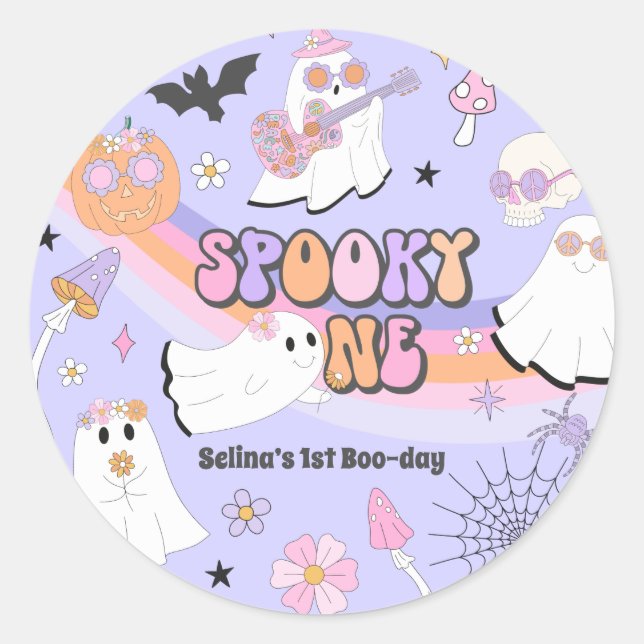 Adesivo Spooky One Halloween Groovy Ghost primeiro anivers (Frente)