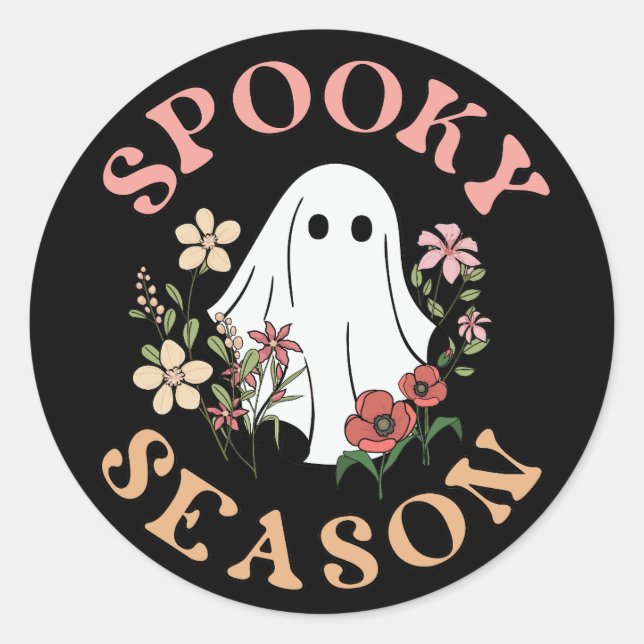 Adesivo Spooky Season Retro Halloween Groovy Ghost Black (Frente)