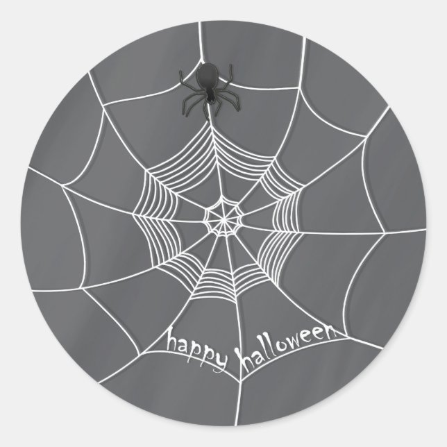 Adesivo Spooky Spider girando na Web Feliz Halloween (Frente)