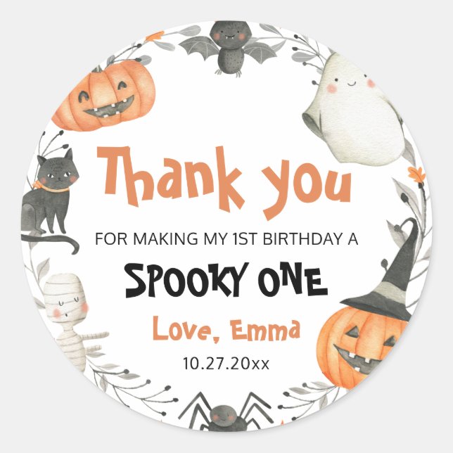 Adesivo Spooky, Um Bonito Favor do primeiro aniversario Fa (Frente)