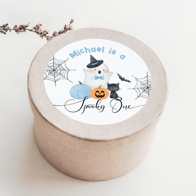 Adesivo Spooky, Um Halloween, Boo azul de aniversário (Criador carregado)