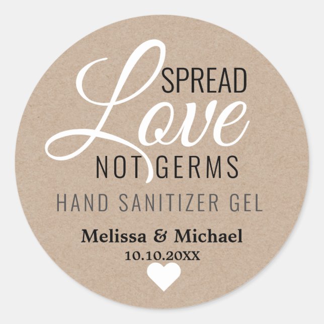 Adesivo Spread Love Hand Sanitizer Casamento Favor Kraft (Frente)