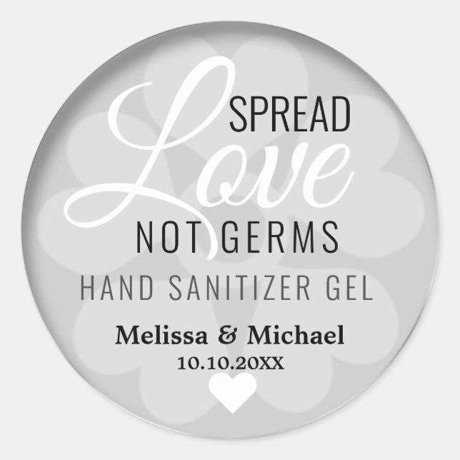 Adesivo Spread Love Hand Sanitizer Casamento Favor Prata (Frente)
