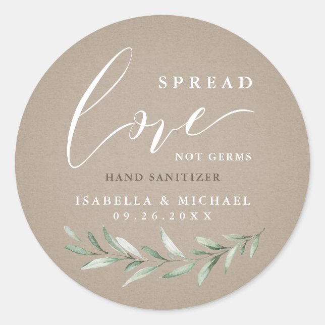 Adesivo Spread Love Hand Sanitizer Greenery Wedy Favor (Frente)