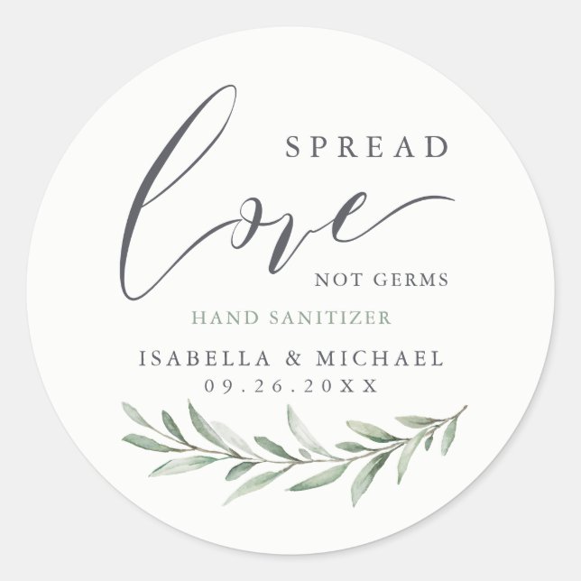 Adesivo Spread Love Hand Sanitizer Greenery Wedy Favor (Frente)