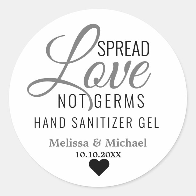 Adesivo Spread Love Not Germs Hand Sanitizer Casamento Fav (Frente)