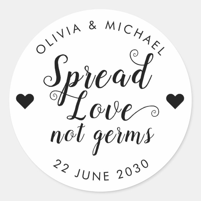 Adesivo Spread Love Not Germs Hand Sanitizer Casamento Fav (Frente)
