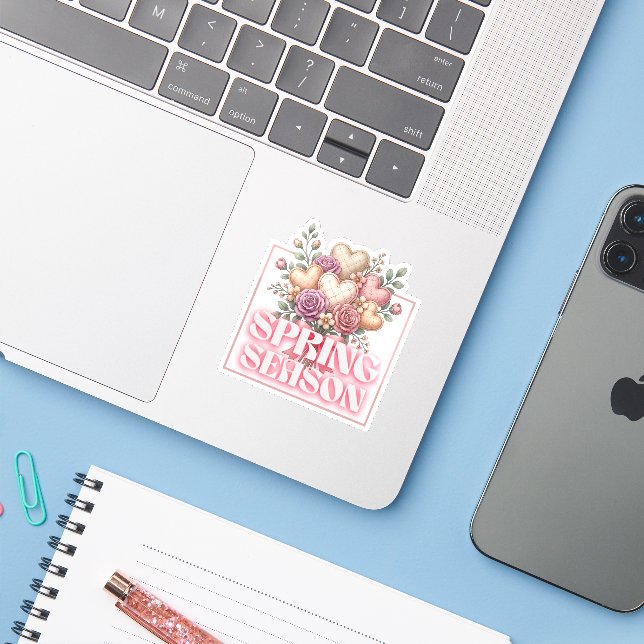 Adesivo Spring Floral Hearts Sticker (Notebook com iPhone)