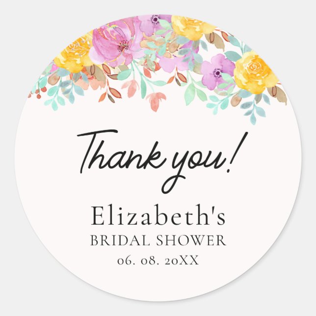 Adesivo Spring watercolor Flowers Bridal Shower (Frente)