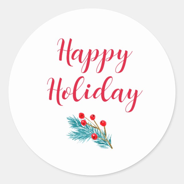 Adesivo Spruce de Aquarela Feliz Feriado e Berries Vermelh (Frente)
