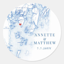 Adesivo Spruce Point Maine Map Elegante Blue Weddera Favor