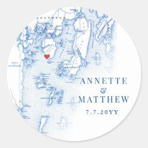 Adesivo Spruce Point Maine Map Elegante Blue Weddera Favor