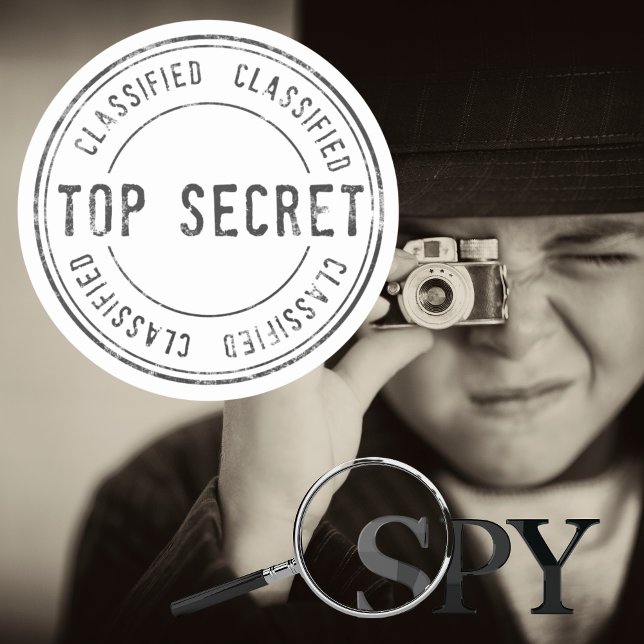 Adesivo Spy Surprise Festa de aniversário Top Secret Class (Top Secret Spy Birthday Party Classified Classic Round Sticker)