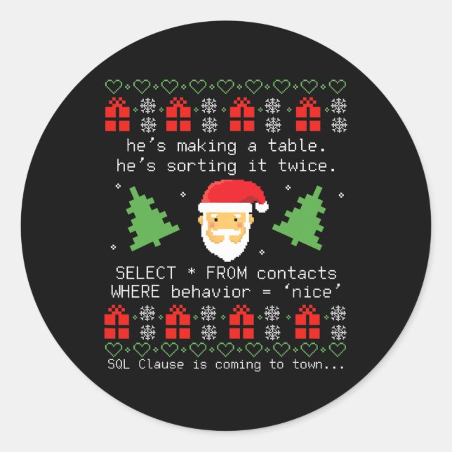 Adesivo Sql Santa Claus Datase Clause Developer Code Db Pr (Frente)