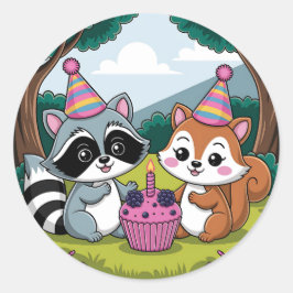 Adesivo Squirrel and Raccoon cute Birthday