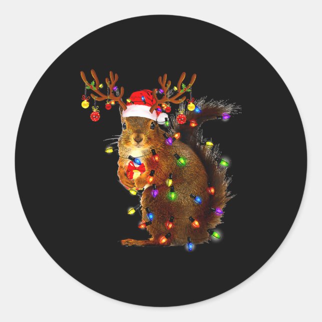 Adesivo Squirrel Christmas Tree Lights Reindeer Santa Hat  (Frente)