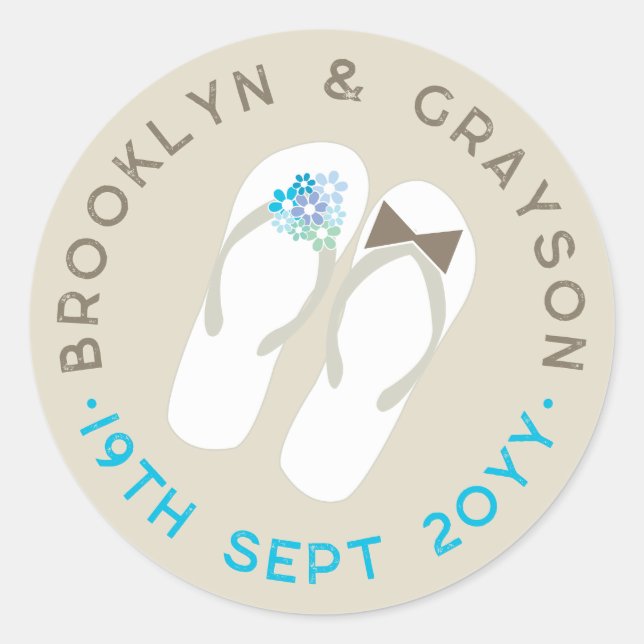 Adesivo Sr. e Sra. Blue Flowers Chinelos Casamento de Prai (Frente)