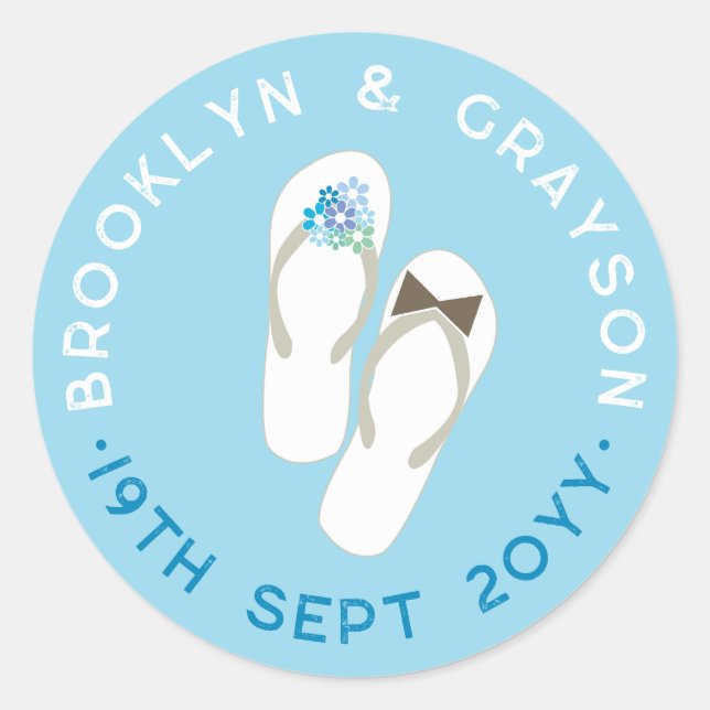 Adesivo Sr. e Sra. Blue Flowers Chinelos Casamento de Prai (Frente)