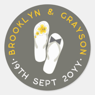 Adesivo Sr. e Sra. Hibisco Rosa Chinelos de Praia Casament
