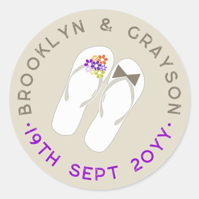 Adesivo Sr. e Sra. Purple Flowers Chinelos Casamento de Pr (Frente)