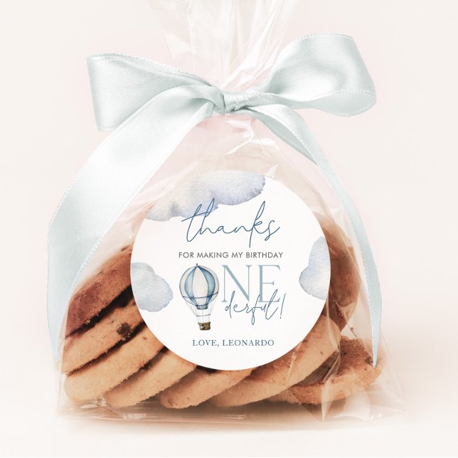 Adesivo Sr. ONEGreat Hot Air Ballon Boy primeiro aniversar (Mr Onederful Blue Hot Air Balloon | Matching items available.)