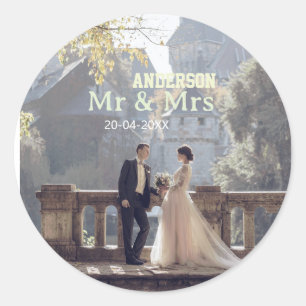Adesivo Sr & Sra adicionar nome da família foto data casam