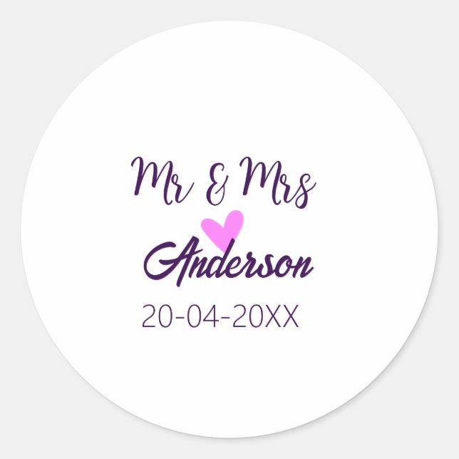 Adesivo Sr & Sra adicionar sobrenome data ano lembrancinha (Frente)