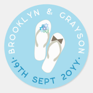 Adesivo Sr & Sra Flores Azuis Chinelos de Praia Casamento