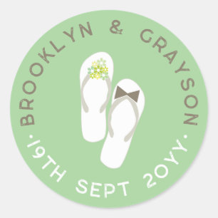 Adesivo Sr & Sra Green Flores Chinelos de Praia Casamento