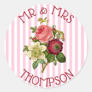 Adesivo Sr. & Sra. personalizados Rosa Floral Chique