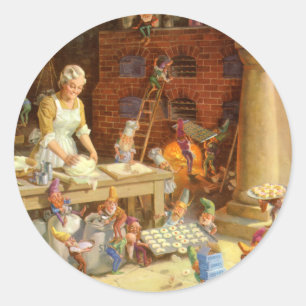 Adesivo Sra. Claus Assar Biscoito com duendes do papai